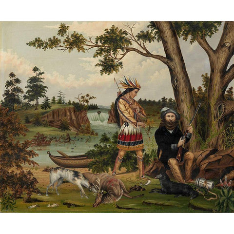 Hunter and Indian Guide Black Modern Wood Framed Art Print with Double Matting by Woodhouse, C L