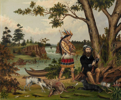 Hunter and Indian Guide Black Ornate Wood Framed Art Print with Double Matting by Woodhouse, C L