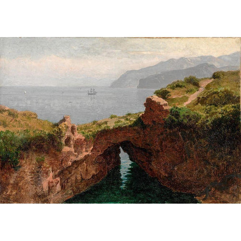 Natural Arch Capri Gold Ornate Wood Framed Art Print with Double Matting by Haseltine, William Stanley