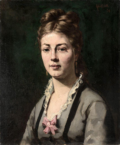 Portrait of a Woman Black Ornate Wood Framed Art Print with Double Matting by Anderson, Abraham Archibald