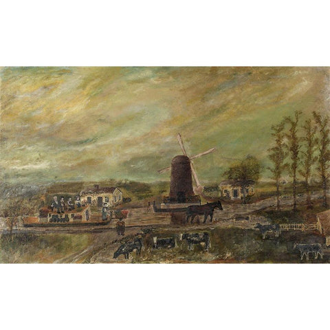 The Windmill Gold Ornate Wood Framed Art Print with Double Matting by Case, Frank E