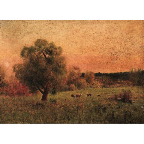 Cows in a Field White Modern Wood Framed Art Print by Inness, George in the style of