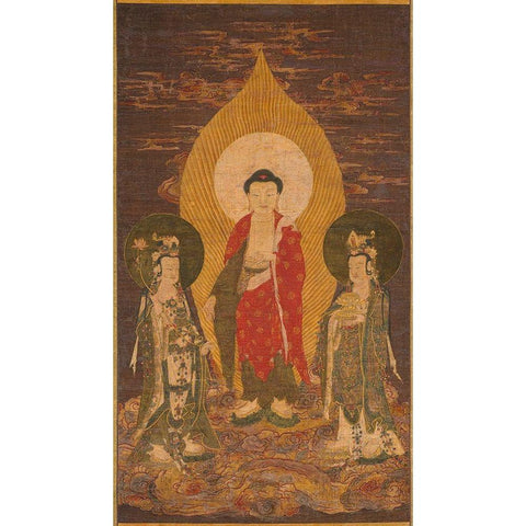 Amitabha Triad Black Modern Wood Framed Art Print by dynasty, China Ming