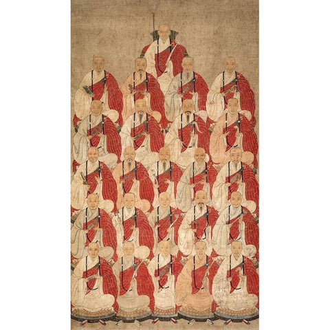 Portrait of Buddhist Monks of Obaku Sect Gold Ornate Wood Framed Art Print with Double Matting by dynasty, China Qing