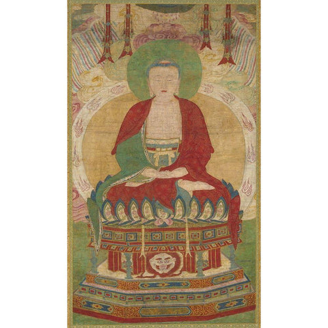 Seated Amitabha Gold Ornate Wood Framed Art Print with Double Matting by dynasty, China Ming