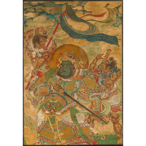 Heavenly King Virudhaka Gold Ornate Wood Framed Art Print with Double Matting by dynasty, China Ming