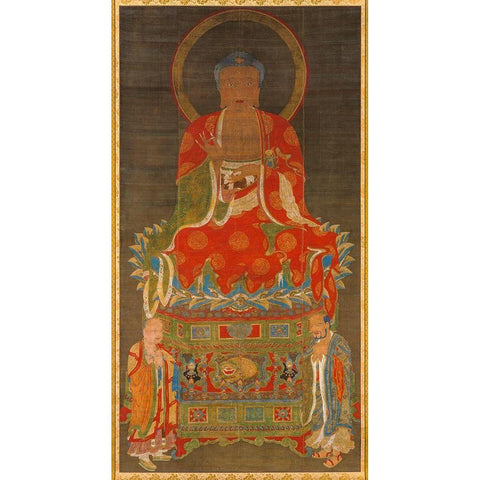 Shakyamuni Triad Buddha Attended by Manjushri and Samantabhadra White Modern Wood Framed Art Print by dynasty, China Ming