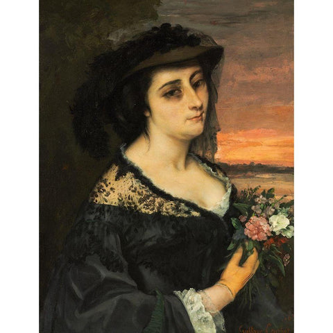 Mme Laure Borreau Gold Ornate Wood Framed Art Print with Double Matting by Courbet, Gustave