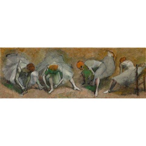 Frieze of Dancers White Modern Wood Framed Art Print by Degas, Edgar