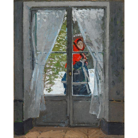 The Red Kerchief White Modern Wood Framed Art Print by Monet, Claude