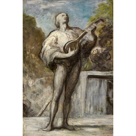 The Troubadour White Modern Wood Framed Art Print by Daumier, Honore