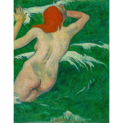 In the Waves Dans les Vagues Black Modern Wood Framed Art Print with Double Matting by Gauguin, Paul