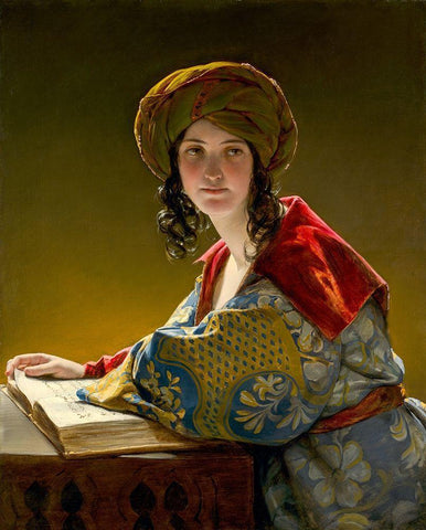 The Young Eastern Woman White Modern Wood Framed Art Print with Double Matting by Amerling, Friedrich