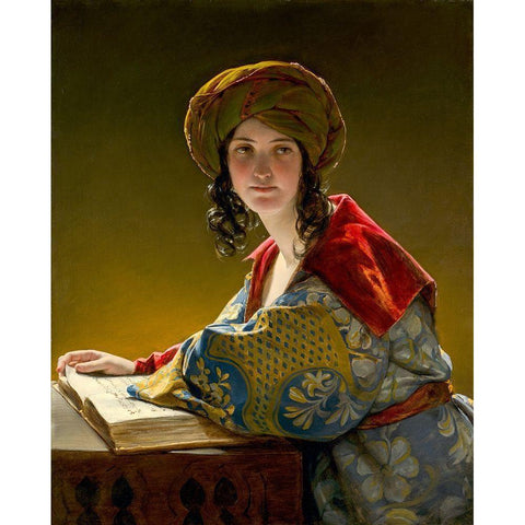 The Young Eastern Woman Gold Ornate Wood Framed Art Print with Double Matting by Amerling, Friedrich