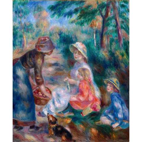 The Apple Seller Black Modern Wood Framed Art Print with Double Matting by Renoir, Pierre-Auguste