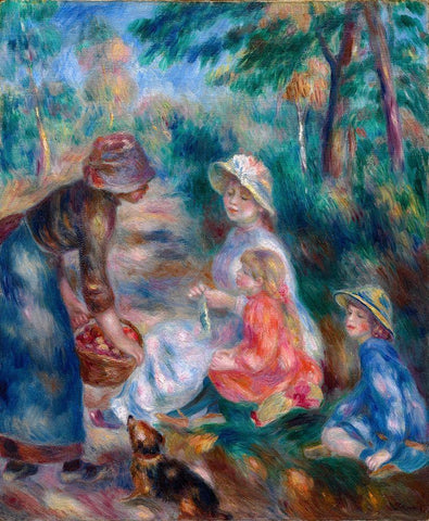 The Apple Seller Black Ornate Wood Framed Art Print with Double Matting by Renoir, Pierre-Auguste