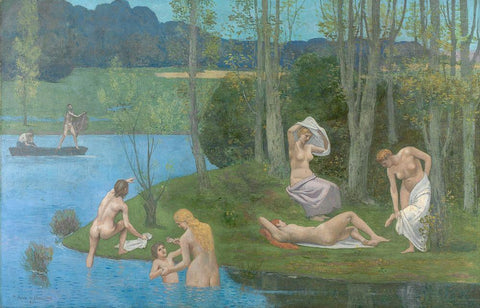 Summer White Modern Wood Framed Art Print with Double Matting by de Chavannes, Pierre Puvis