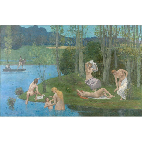 Summer Black Modern Wood Framed Art Print by de Chavannes, Pierre Puvis