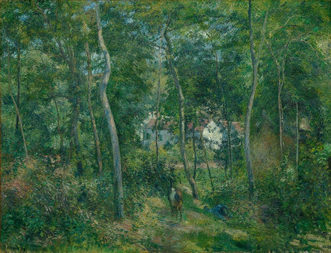 Edge of the Woods Near LHermitage Pontoise Black Ornate Wood Framed Art Print with Double Matting by Pissarro, Camille