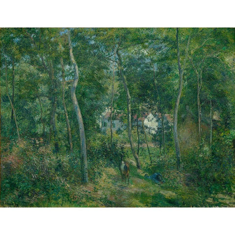 Edge of the Woods Near LHermitage Pontoise Gold Ornate Wood Framed Art Print with Double Matting by Pissarro, Camille