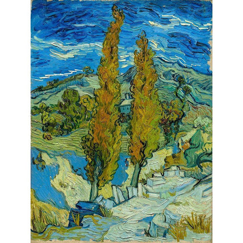 Two Poplars in the Alpilles near Saint-Remy Gold Ornate Wood Framed Art Print with Double Matting by Gogh, Vincent van