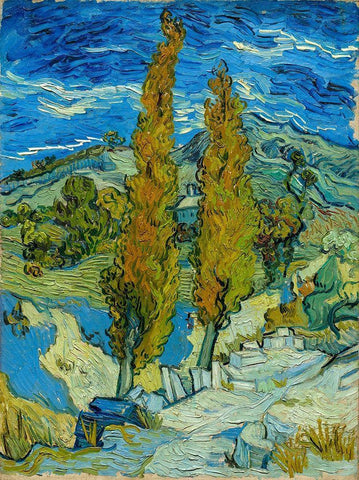 Two Poplars in the Alpilles near Saint-Remy Black Ornate Wood Framed Art Print with Double Matting by Gogh, Vincent van