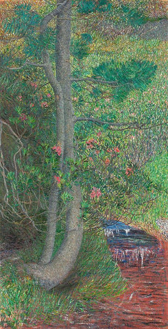 Pine Tree White Modern Wood Framed Art Print with Double Matting by Segantini, Giovanni