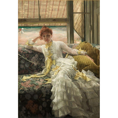 Seaside (July: Specimen of a Portrait) Gold Ornate Wood Framed Art Print with Double Matting by Tissot, James