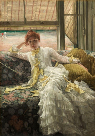 Seaside (July: Specimen of a Portrait) White Modern Wood Framed Art Print with Double Matting by Tissot, James