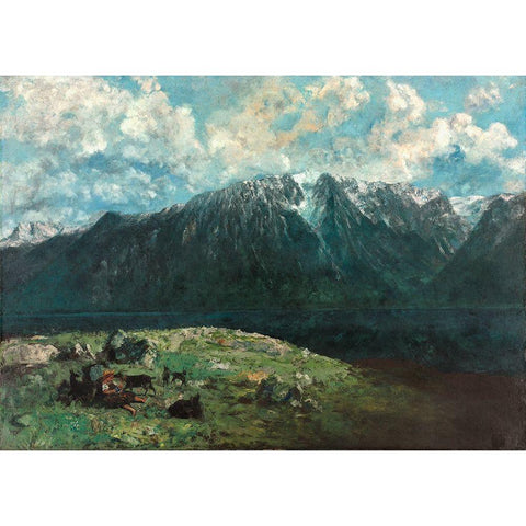 Panoramic View of the Alps, Les Dents du Midi Gold Ornate Wood Framed Art Print with Double Matting by Courbet, Gustave