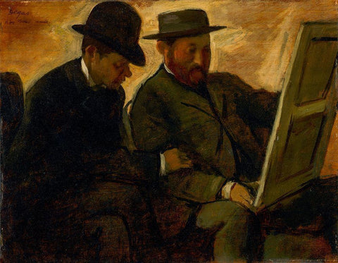 Paul Lafond and Alphonse Cherfils Examining a Painting White Modern Wood Framed Art Print with Double Matting by Degas, Edgar