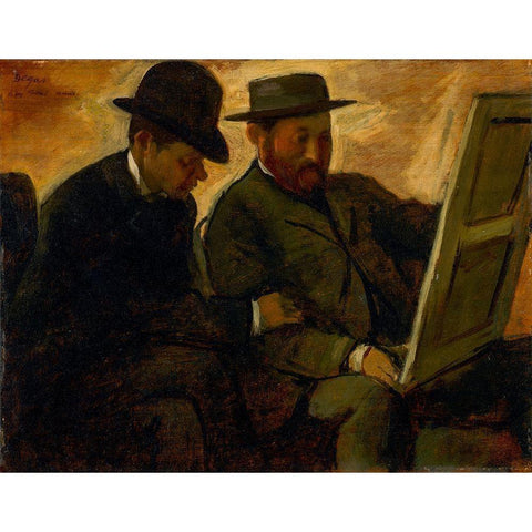 Paul Lafond and Alphonse Cherfils Examining a Painting Black Modern Wood Framed Art Print with Double Matting by Degas, Edgar