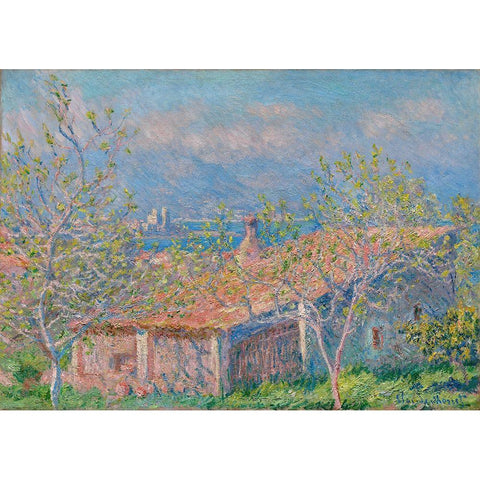 Gardeners House at Antibes Gold Ornate Wood Framed Art Print with Double Matting by Monet, Claude