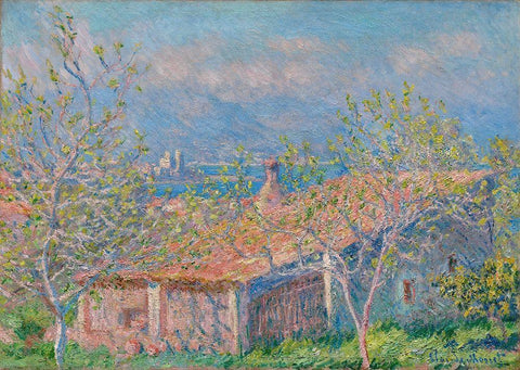 Gardeners House at Antibes White Modern Wood Framed Art Print with Double Matting by Monet, Claude