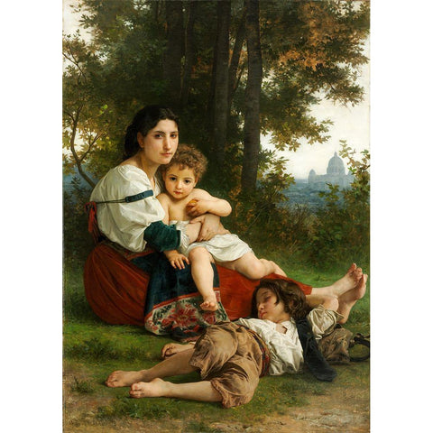 Rest Black Modern Wood Framed Art Print with Double Matting by Bouguereau, William Adolphe