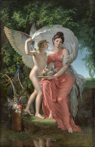 Erato, Muse of Lyrical Poetry Black Ornate Wood Framed Art Print with Double Matting by Meynier, Charles