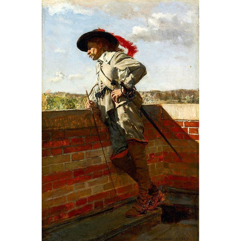 On a Terrace Black Modern Wood Framed Art Print with Double Matting by Meissonier, Ernest