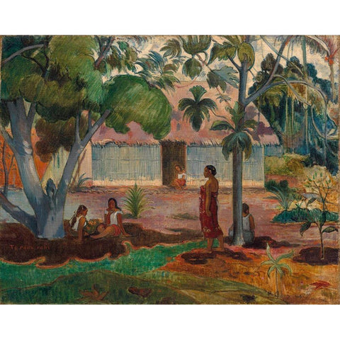 The Large Tree Black Modern Wood Framed Art Print with Double Matting by Gauguin, Paul