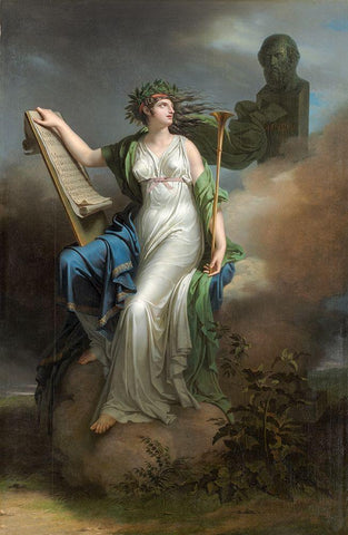 Calliope, Muse of Epic Poetry Black Ornate Wood Framed Art Print with Double Matting by Meynier, Charles