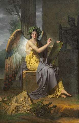 Clio, Muse of History Black Ornate Wood Framed Art Print with Double Matting by Meynier, Charles