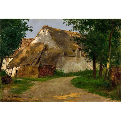 The Farm at the Entrance of the Wood Black Modern Wood Framed Art Print by Bonheur, Rosa