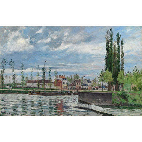 The Lock at Pontoise Black Modern Wood Framed Art Print by Pissarro, Camille