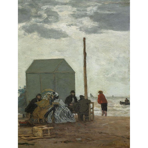 The Beach at Deauville Black Modern Wood Framed Art Print with Double Matting by Boudin, Eugene