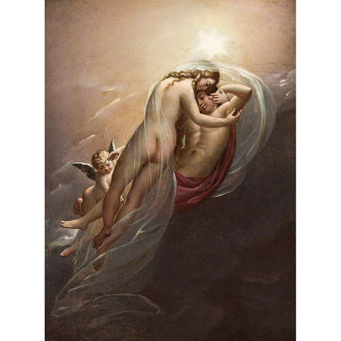 Aurora and Cephalus Black Modern Wood Framed Art Print with Double Matting by de Roucy-Trioson, Anne-Louis Girodet