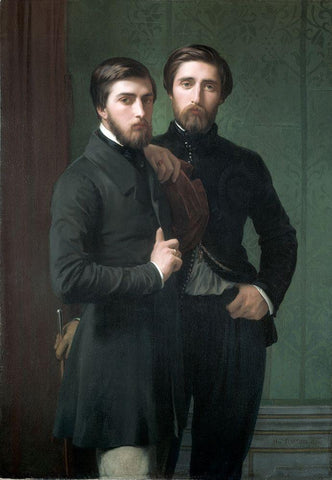 Rene-Charles Dassy and His Brother Jean-Baptiste-Claude-Amede Dassy Black Ornate Wood Framed Art Print with Double Matting by Flandrin, Hippolyte Jean