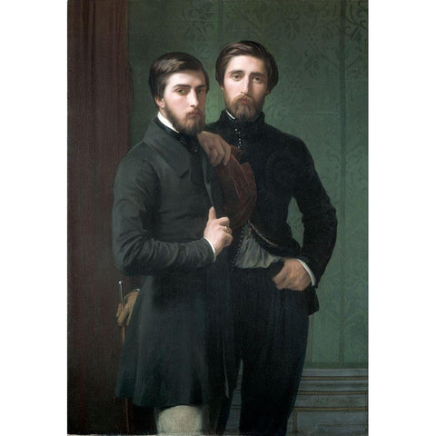 Rene-Charles Dassy and His Brother Jean-Baptiste-Claude-Amede Dassy Gold Ornate Wood Framed Art Print with Double Matting by Flandrin, Hippolyte Jean