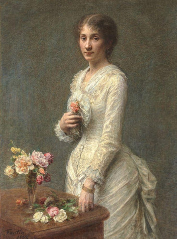 Madame Lerolle White Modern Wood Framed Art Print with Double Matting by Fantin-Latour, Henri