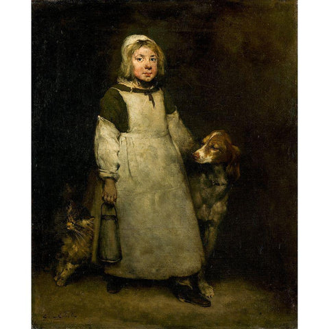 The Little Milkmaid White Modern Wood Framed Art Print by Ribot, Theodule