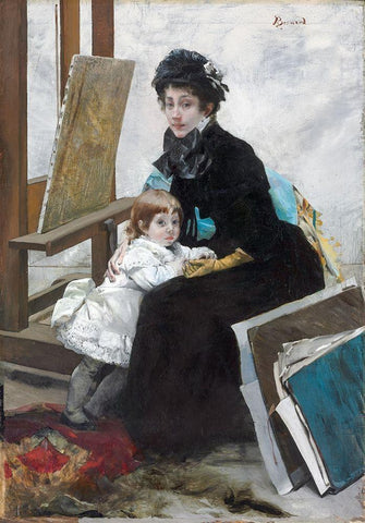 Madeleine Lerolle and Her Daughter Yvonne White Modern Wood Framed Art Print with Double Matting by Besnard, Albert