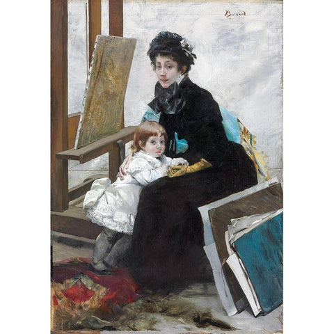 Madeleine Lerolle and Her Daughter Yvonne Black Modern Wood Framed Art Print by Besnard, Albert